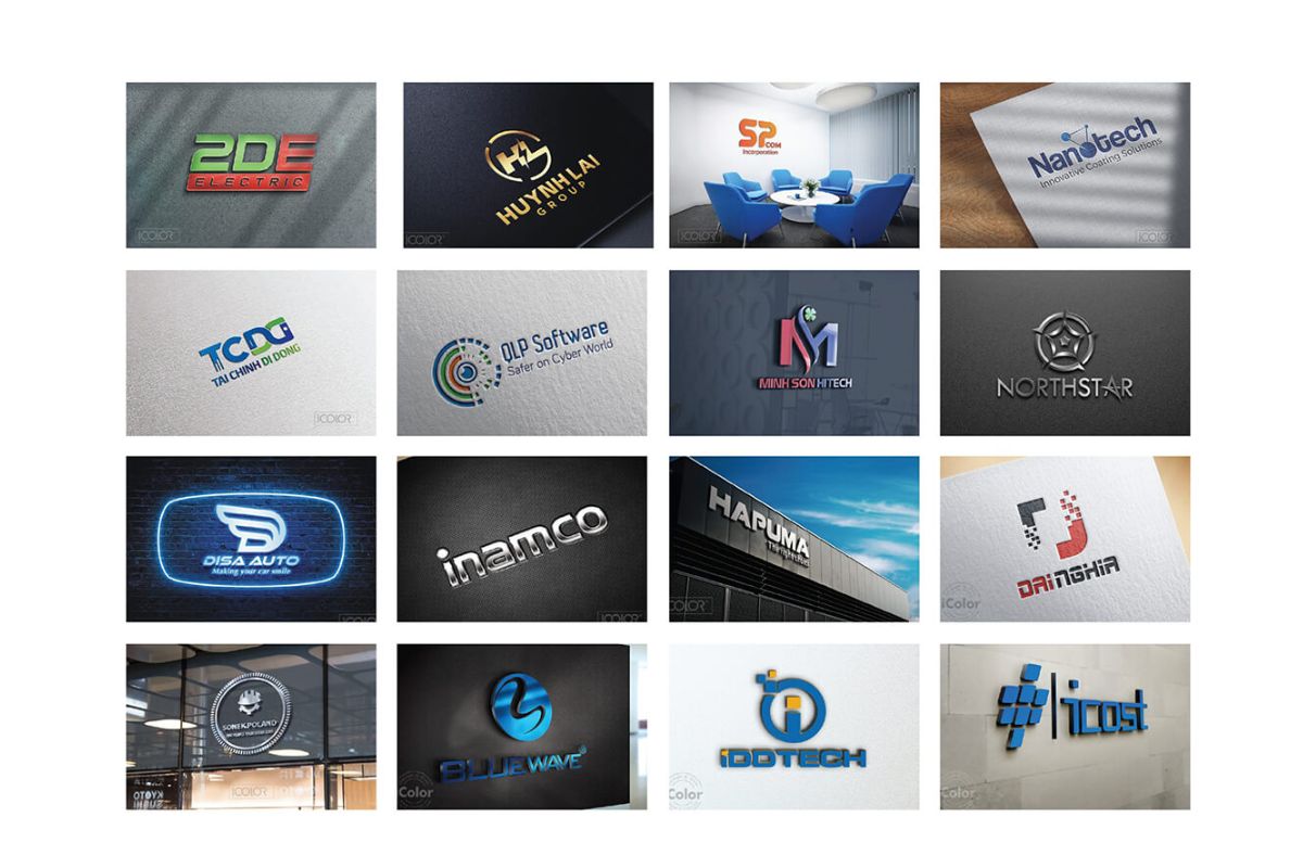 Logo phong cách 3D thực tế (Mockup), chú trọng tính chuyên nghiệp và uy tín cao, phù hợp cho các Tập đoàn công nghệ lớn, Công ty phần mềm và Doanh nghiệp tích hợp hệ thống