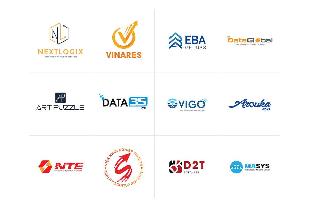 Logo phong cách thiết kế phẳng (Flat design) tối giản, sử dụng hình khối học và chữ viết rõ ràng, phù hợp cho Startup công nghệ, Ứng dụng di động (App), Dịch vụ phần mềm (SaaS) và Logistics thông minh