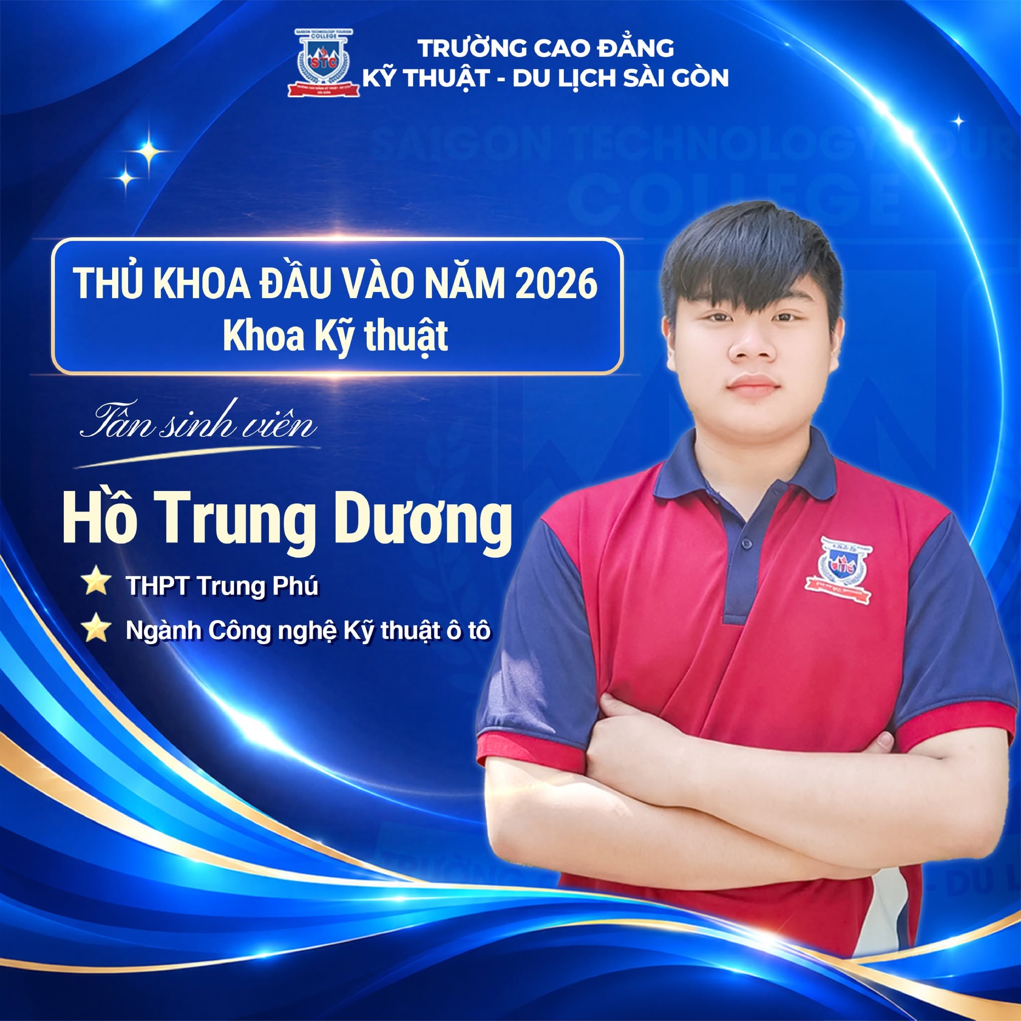 Hồ Trung Dương: Cựu học sinh Trường THPT Trung Phú, thủ khoa đầu vào ngành Công nghệ Kỹ thuật Ô tô
