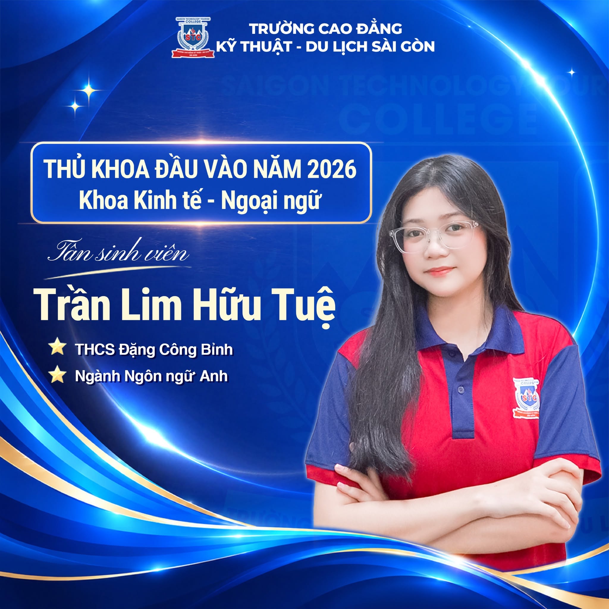 Trần Lim Hữu Tuệ: Cựu học sinh Trường THCS Đặng Công Bỉnh, thủ khoa đầu vào ngành Ngôn ngữ Anh